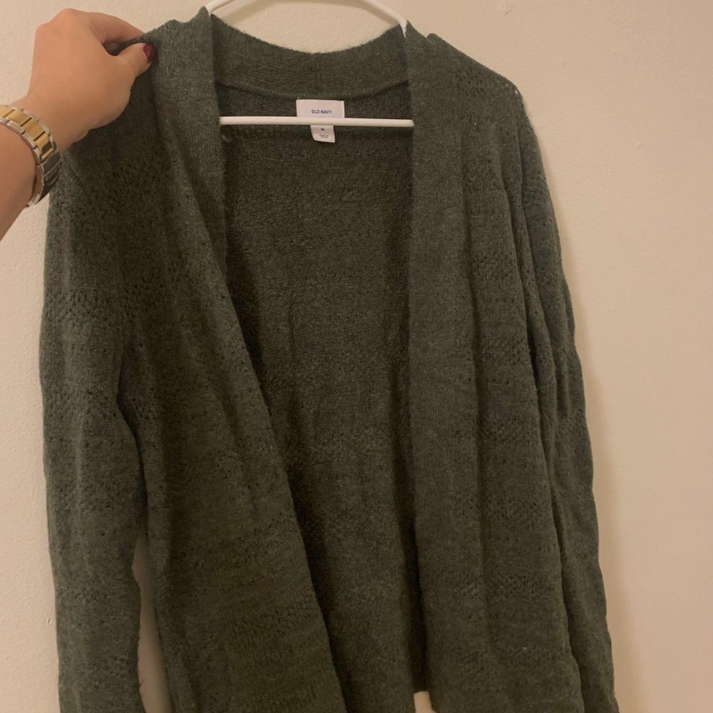 Green knitted cardigan